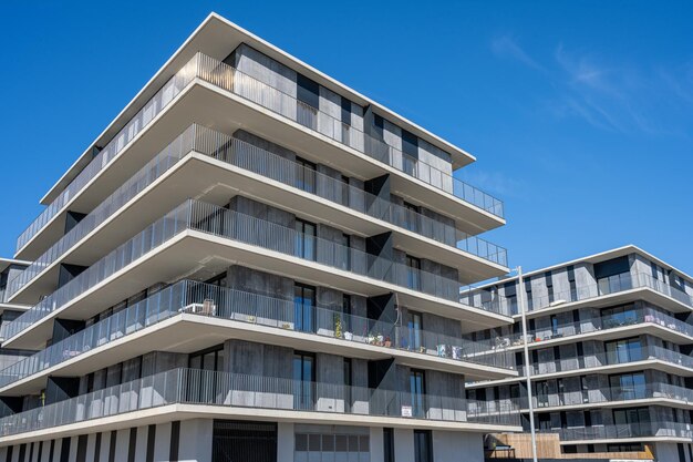Modern gray apartment buildings seen in badalona spain
