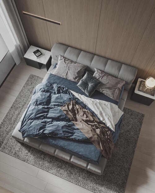 modern gray  blue bedroom design