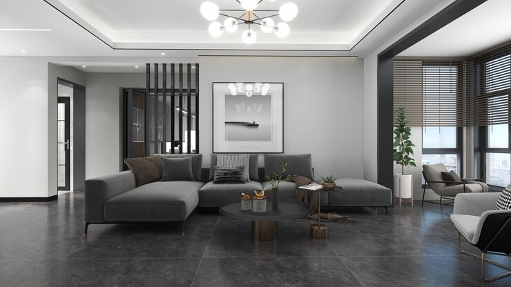 Photo modern gray living room interior