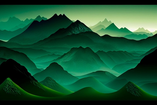 Modern green abstract mountain landscape as wallpaper background Generative AI