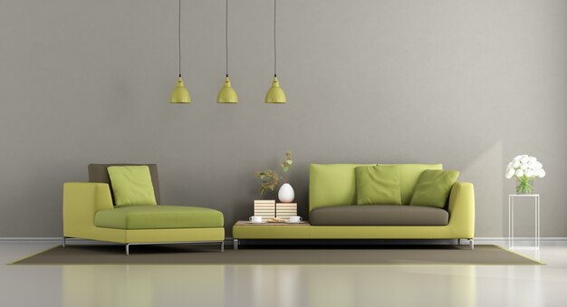 Modern green and brown living room