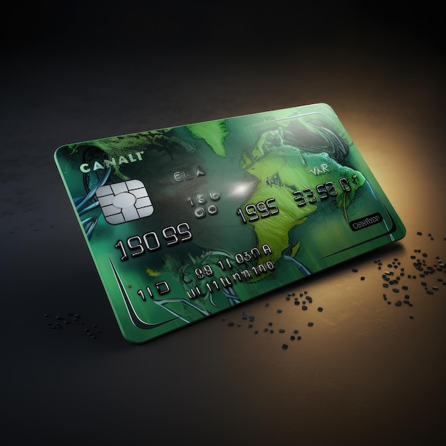 Modern green credit or debit card on the dark background Generative AI