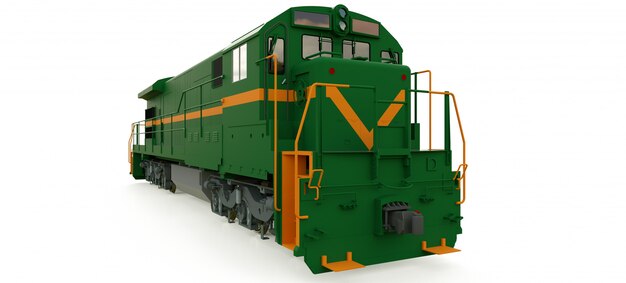 Modern green diesel railway locomotive with great power and strength for moving long and heavy railroad train