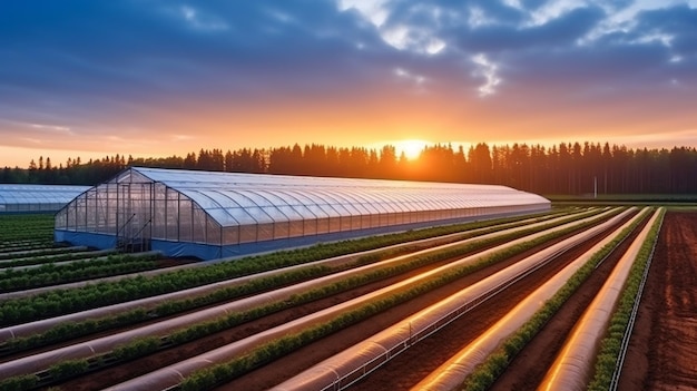 modern greenhouse in a garden in a summer day