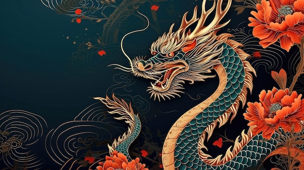 Modern greeting cards and backgrounds for Chinese New Year with dragon space for text