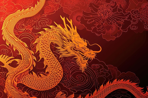 中国新年のための近代的なグリーティングカードと背景で,テキストのためのドラゴンスペース