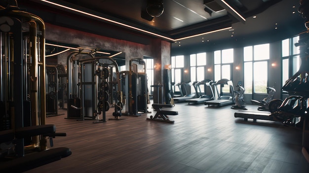 Modern gym interior with a lot of equipment in it