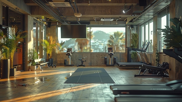 modern gym interior with scenic view