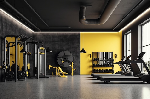 Modern gym interior in yellow and black concept