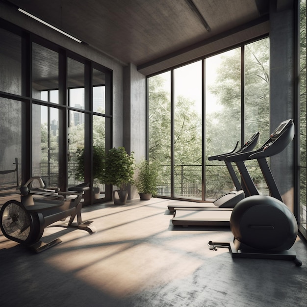 Modern Gym with HighTech Fitness Equipment and Sleek Decor