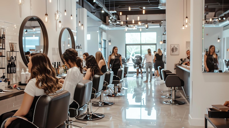 Photo a modern hair salon with stylists and clients