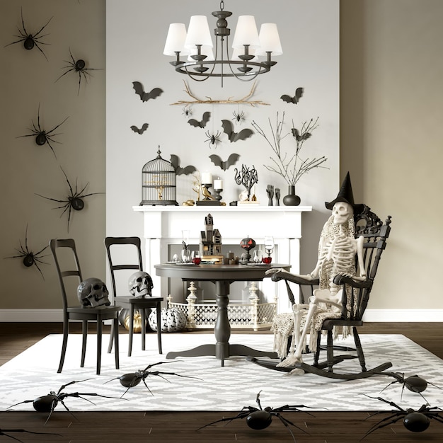 Premium Photo | Modern halloween living room interior 3d rendering