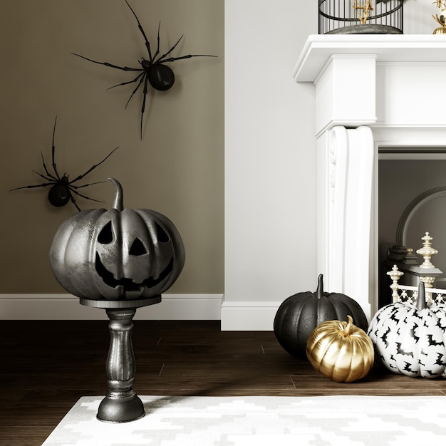 Modern Halloween living room interior 3d rendering