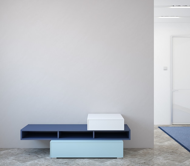 Modern hallway interior with commode near empty gray wall