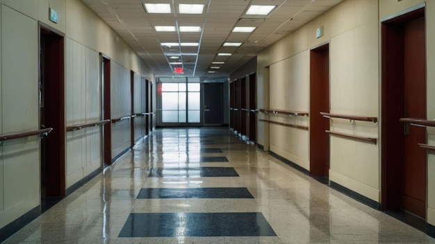 Photo modern hallway with a caution photon floor sign