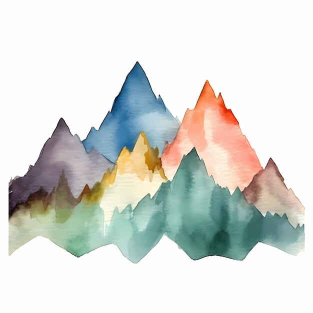 Photo modern hand draw landscape with colorful mountain watercolor design generative ai