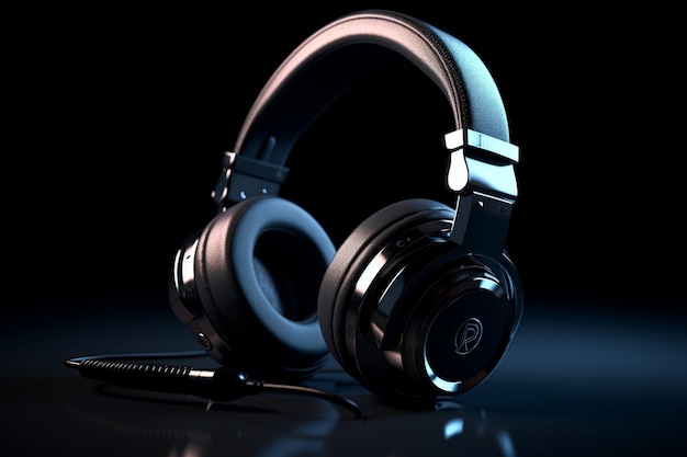 Modern Headphones on black background Music concept 3D Rendering