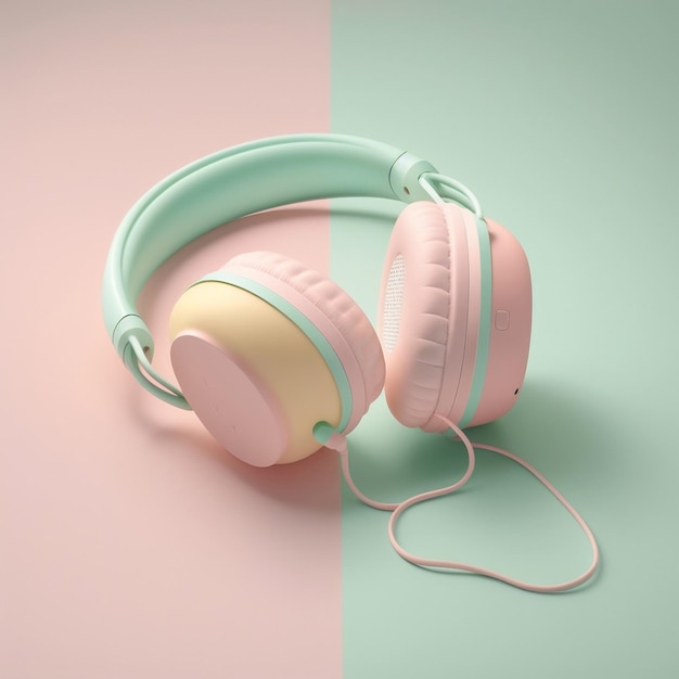 Modern headphones of pastel color on a plain background