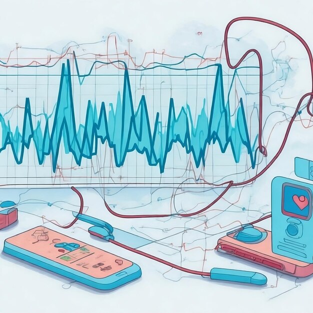 Foto le moderne analisi del settore sanitario che analizzano le tracce del polso generate elettronicamente dall'intelligenza artificiale