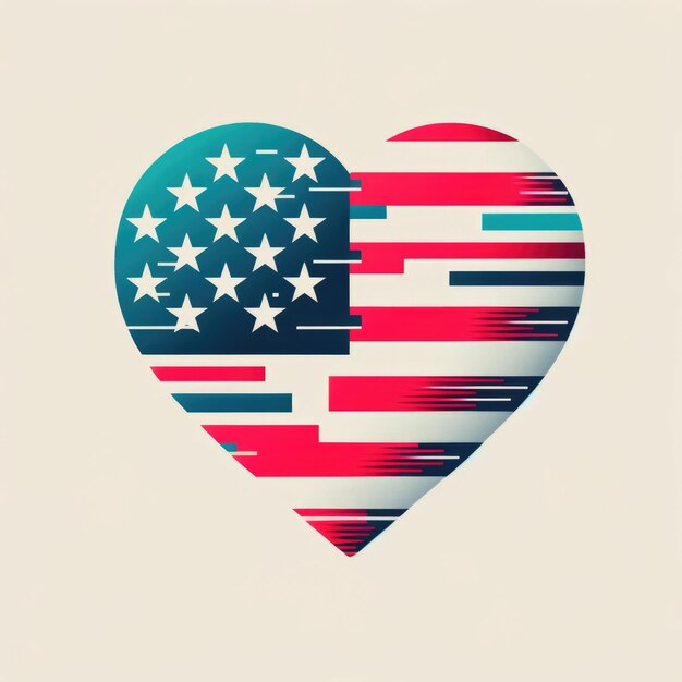 Photo modern heart logo with usa flag glitch effect for tech and artistic branding