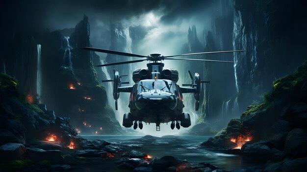 Modern helicopter in the forest background Generative AI