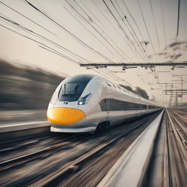 Modern high speed train on a clear day with motion blur ai generated