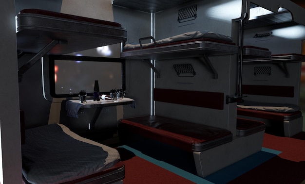 Modern high speed train interior 3d render