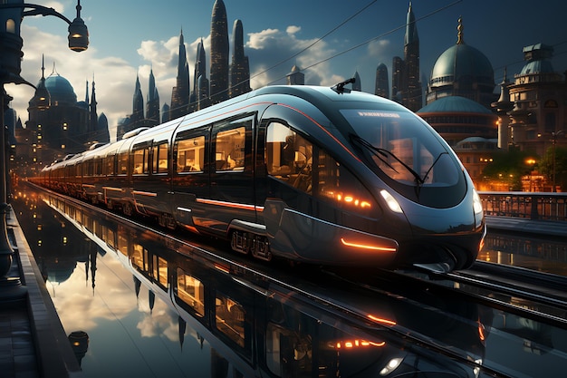 современный скоростной поезд концепция пассажирских перевозок доставка грузов сгенерирован AI