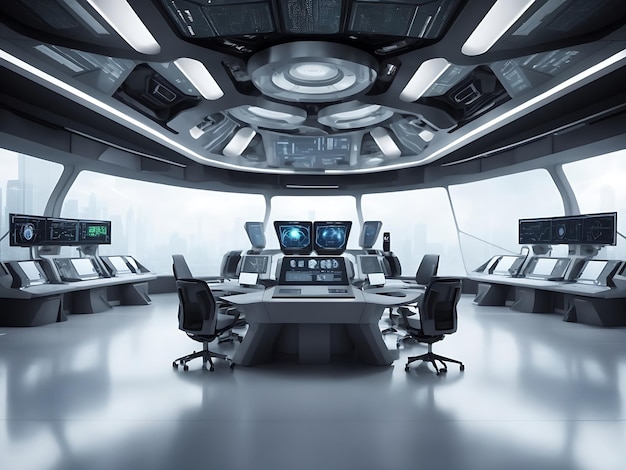 modern hightech futuristic control room or center as wide banner