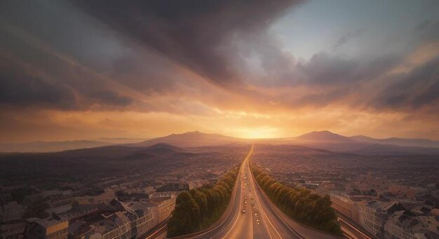 Modern highway at sunset