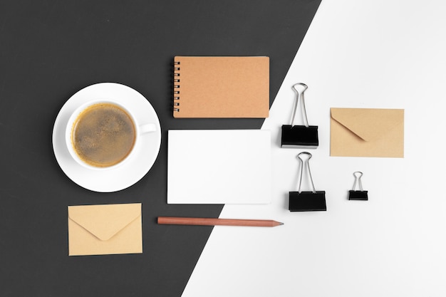 modern hipster style stationery  with various paper items, office supplies