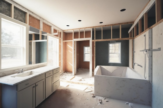 Photo modern home bathroom remodel house under construction