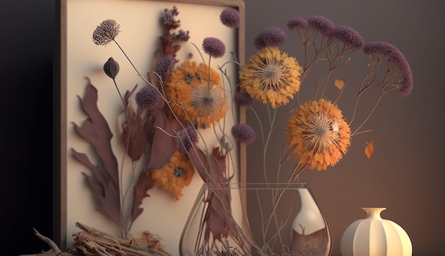 Modern home decor dried flowers interior design AI Generated image