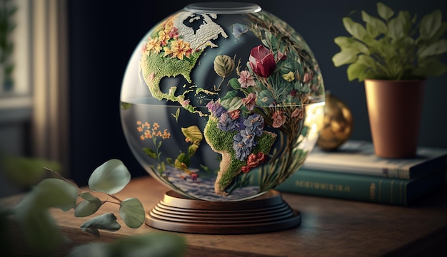 Modern home decor room table globe pictures AI Generated image