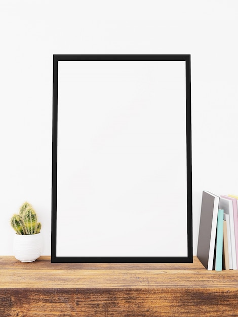 Photo modern home decor with blank painting photo frames mock up
