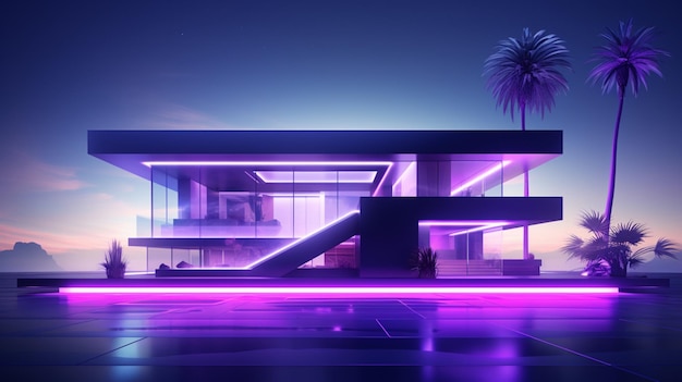 Modern home exterior purple led lighting pictures AI Generated art