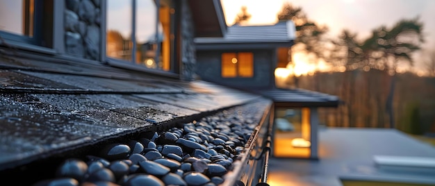 Modern Home Gutter at Sunset with Copyspace Concept Home Exterior Gutter Sunset Modern Design Copyspace