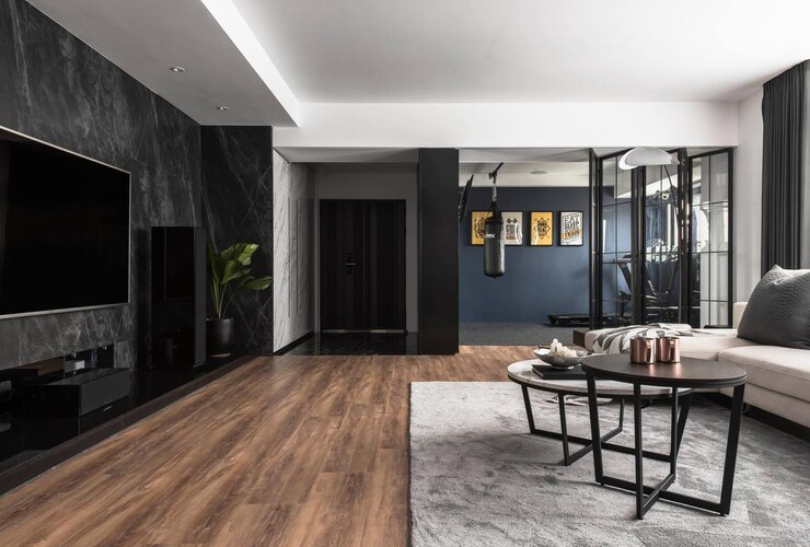 Photo modern home gym and living room