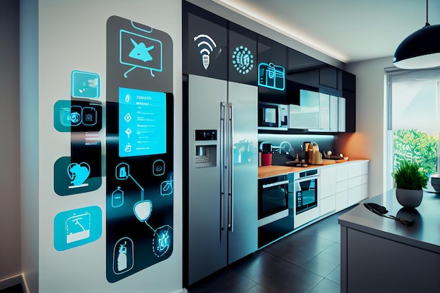 Photo modern home kitchen control system smart technologies concept