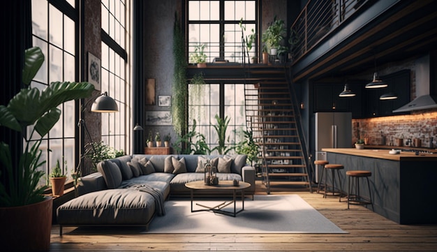 Modern home loft interior background Generative AI