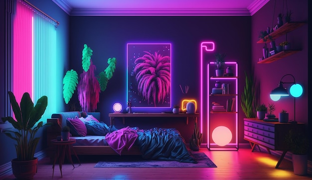 Modern home neon luxurious master bedroom decor interior design AI Generated image