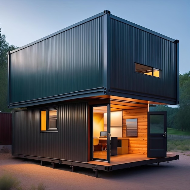 Photo modern home office made from used shipping containers