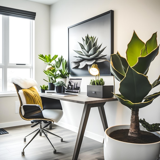 Photo a modern home office with clean lines, neutral colors ,natural elements concept design