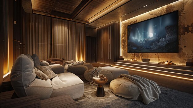 Photo modern home theater in stylish residence