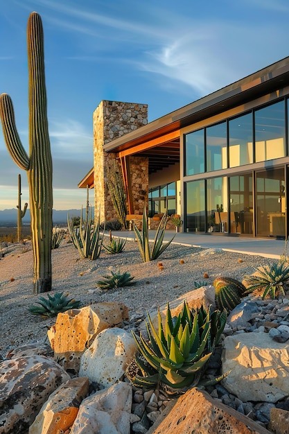 Modern home with desert xeriscaping