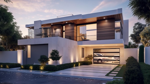 A modern home with a garage and a garage door