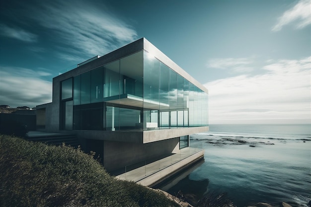 Modern home with sea view ai generated