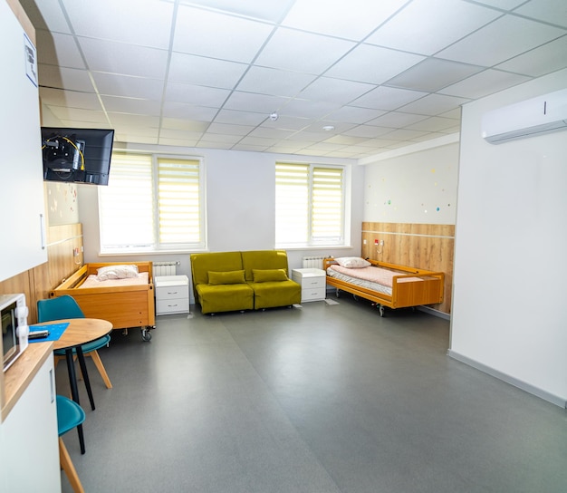 Modern hospital interior Empty healthcare hallway building