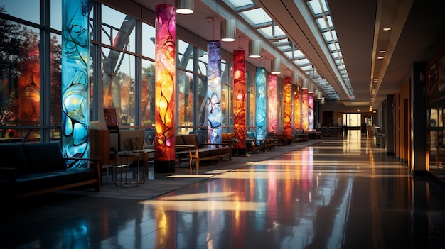 Modern Hospital Interior With Dnathemed Artwork