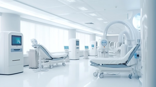 Modern Hospital Room with Ventilator System in a Clean White Room Generative Ai